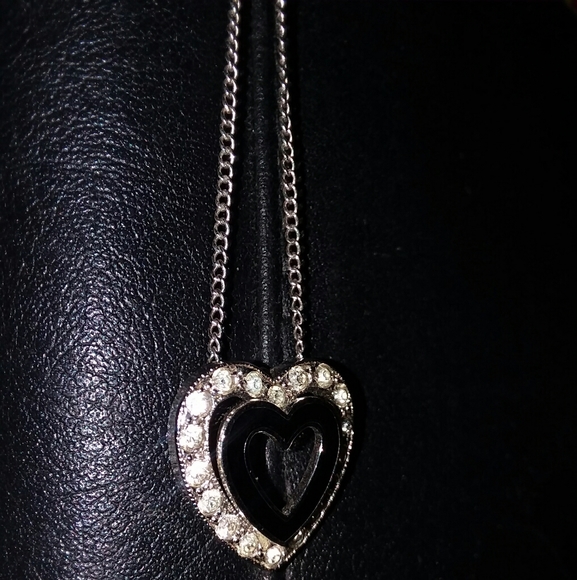 Sterling Silver Jewelry -  Pure Sterling Silver & Black Heart Pendant
